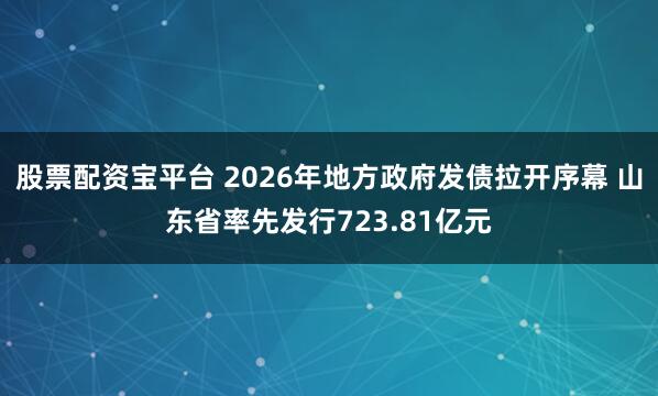 股票配资宝平台 2026年地方政府发债拉开序幕 山东省率先发行723.81亿元
