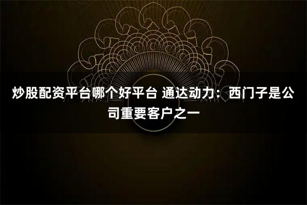 炒股配资平台哪个好平台 通达动力：西门子是公司重要客户之一
